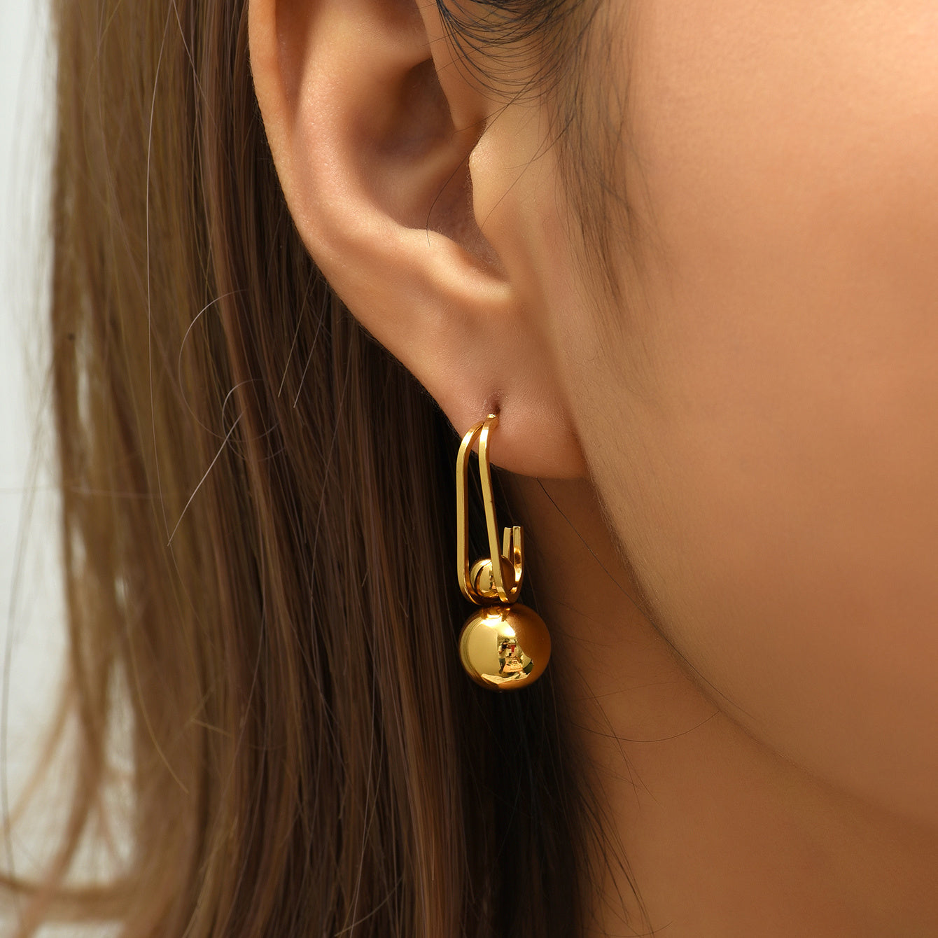 Golden Round Bead Earrings Stainless Steel Ear Jewelry For Women Girls