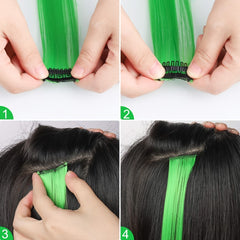 Y2K 5pcs Long Straight Highlight Hair Extension Clip-In Cosplay Synthetic