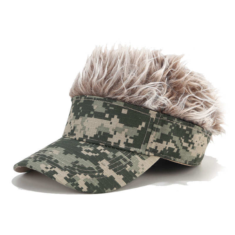 Adjustable Sun Visor Hat With Wig Spiked Hairs Baseball Golf Cap