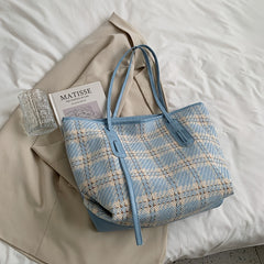Plaid Large Capacity Tote Bag Textured Shopping Shoulder Bag
