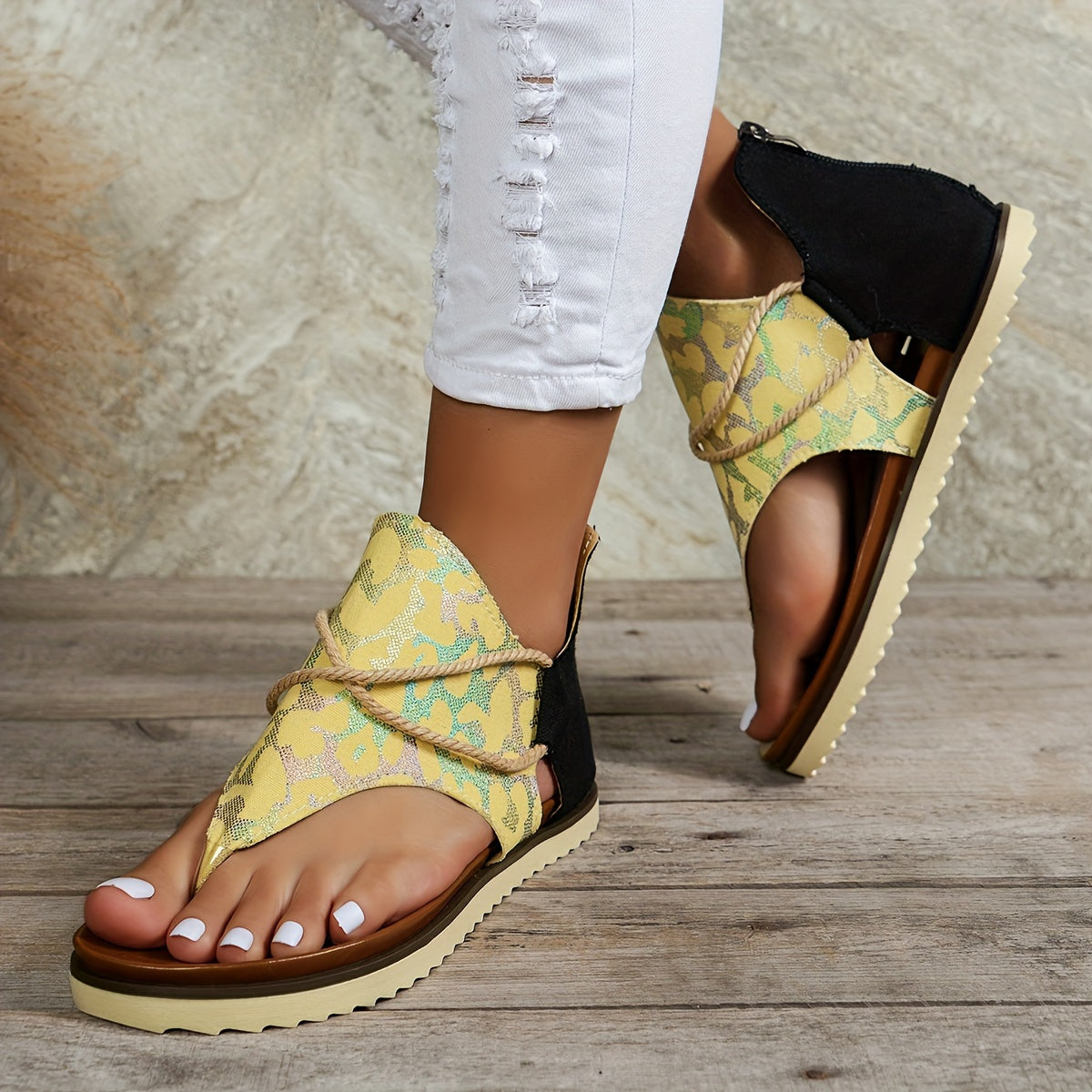 Leopard Print Thong Sandals Comfy Roman Style Vacation Beach Sandals