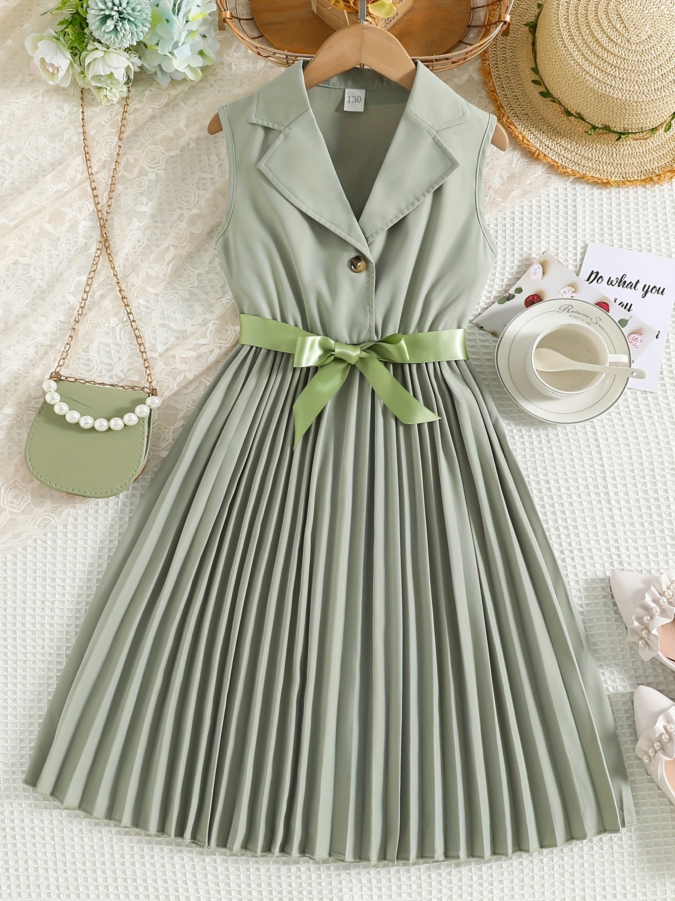 Girls' Sleeveless Pleated Dress For Party Going Out