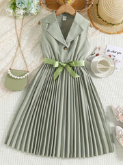 Girls' Sleeveless Pleated Dress For Party Going Out