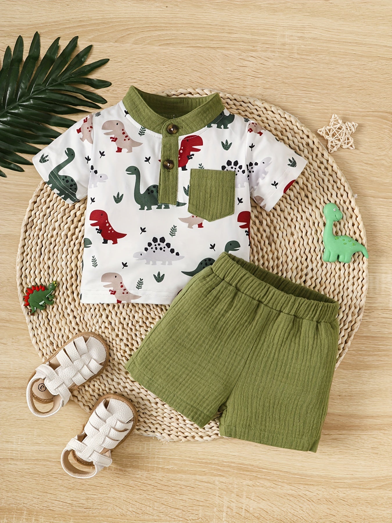 2pcs Infant Boys Dinosaur T-shirt & Shorts Set Casual Summer Clothes