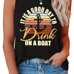  Anchor & Letter Print Tank Top