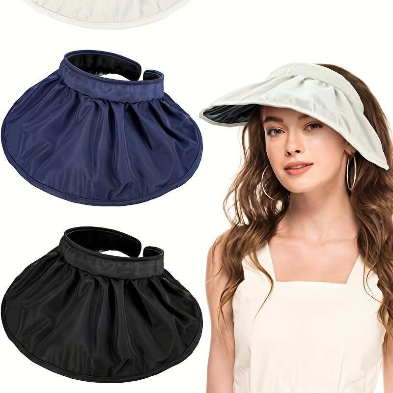 Solid Visor Hat Women Wide Brim Foldable Headband Summer UV Pro