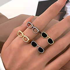 Adjustable Glass Ring 14k Plated Couple Ring