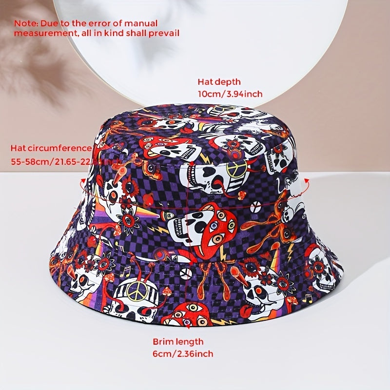 Hip Hop Skull Print Bucket Hat Reversible Sun Hat