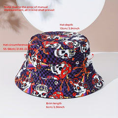 Hip Hop Skull Print Bucket Hat Reversible Sun Hat