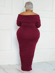  Off Shoulder Long Sleeve Maxi Dress