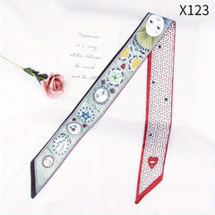 Flower Print Skinny Scarf Long Ribbon Neckerchief Silk Twilly Scarf