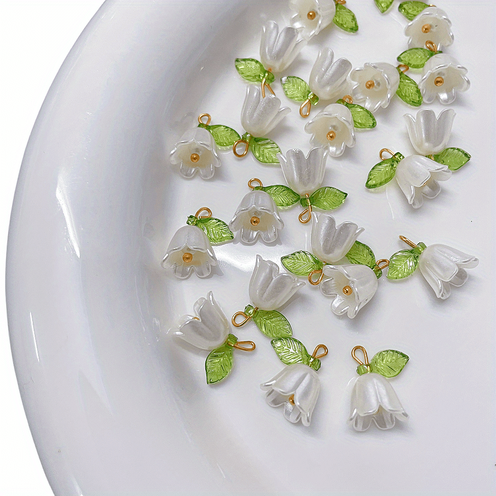 Pearly Bell Orchid Pendant Leaf Flower for DIY Jewelry Accessories