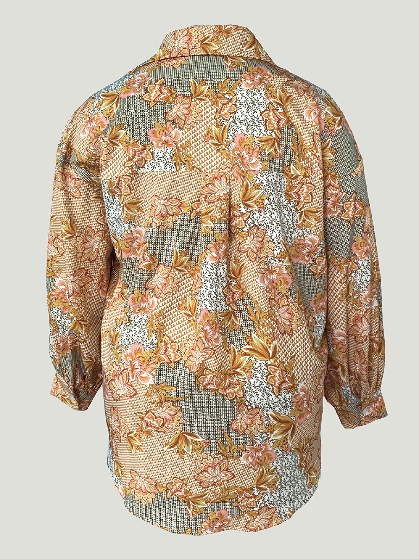  Women's Floral Print Long Sleeve Button Up Blouse