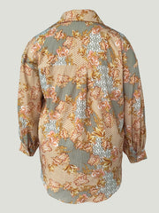  Women's Floral Print Long Sleeve Button Up Blouse