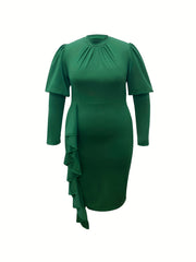  Puff Sleeve Bodycon Midi Dress