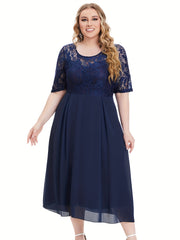  Women's Lace Sleeve Midi Dress