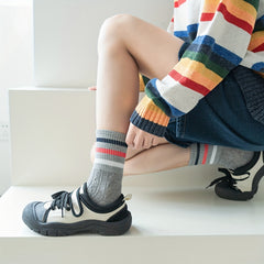 4-Pair Striped Sports Socks for Women Comfortable Mid Tube Stockings