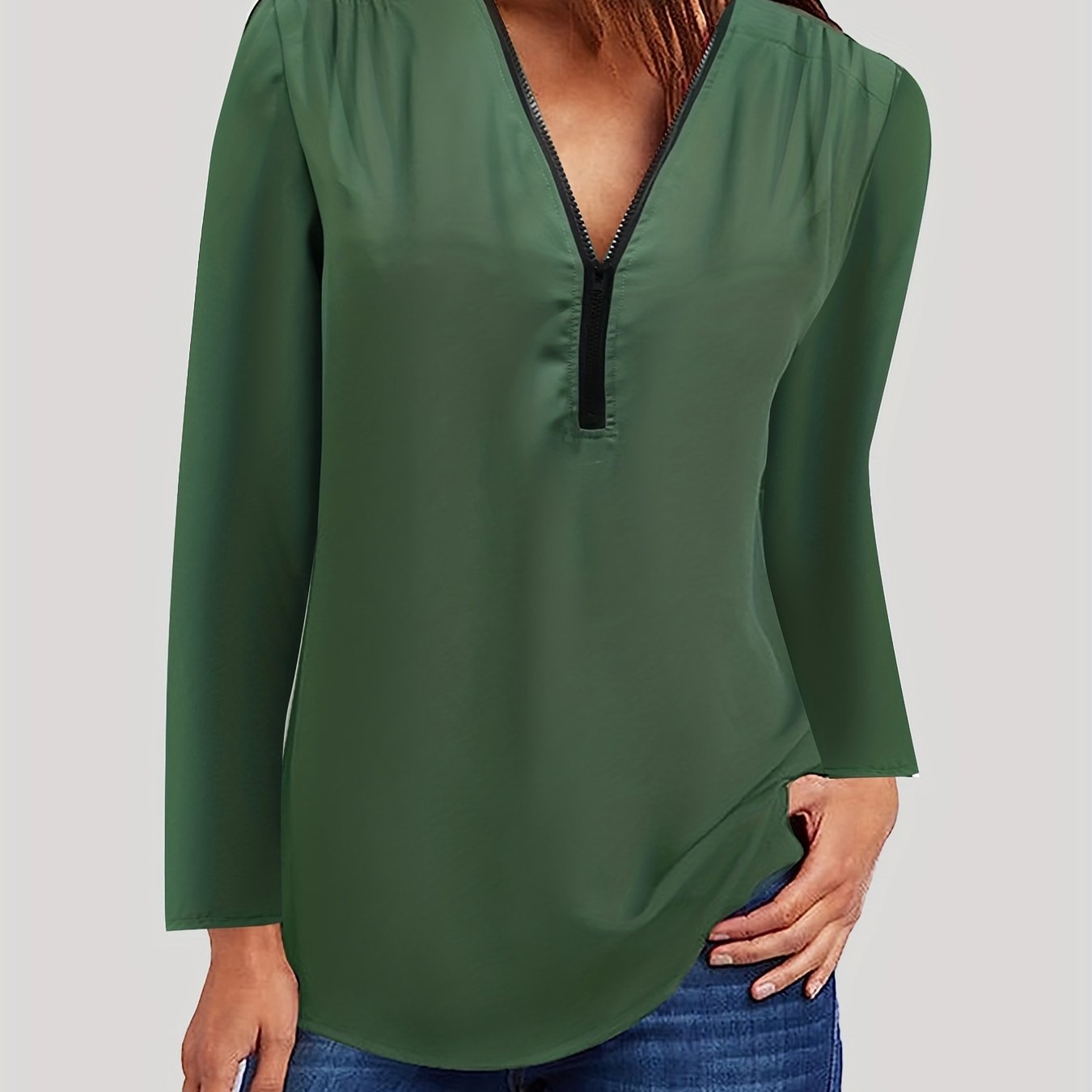  Women's Smoothing Long Sleeve Half Zipper Blouse