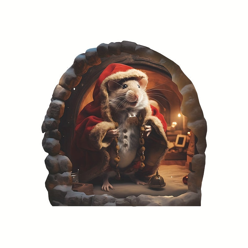 3D Mouse Hole Wall Sticker Christmas Hat Decal