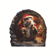 3D Mouse Hole Wall Sticker Christmas Hat Decal