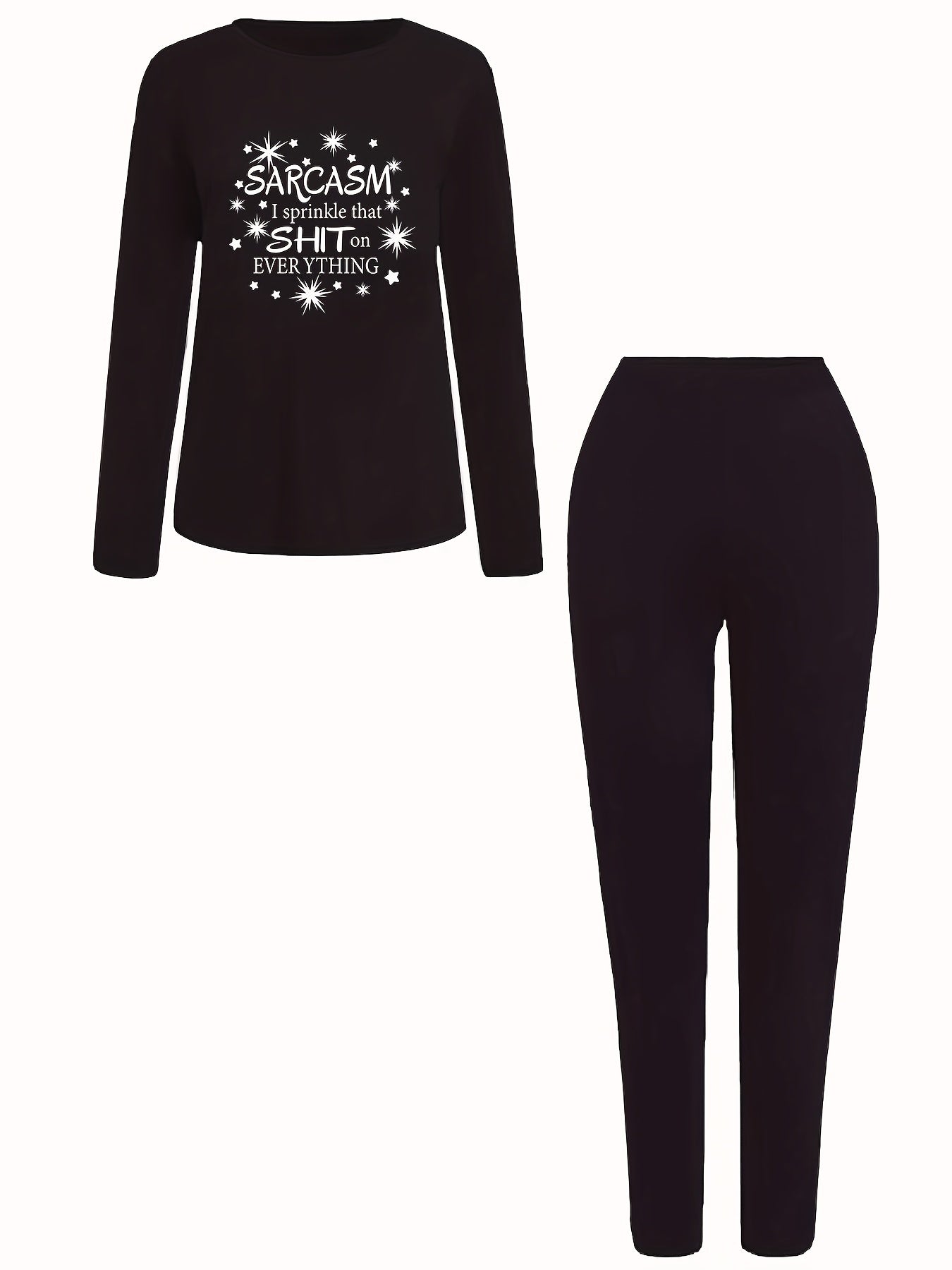 Women's Plus Star & Letter Print Tee & Leggings Outfits Set