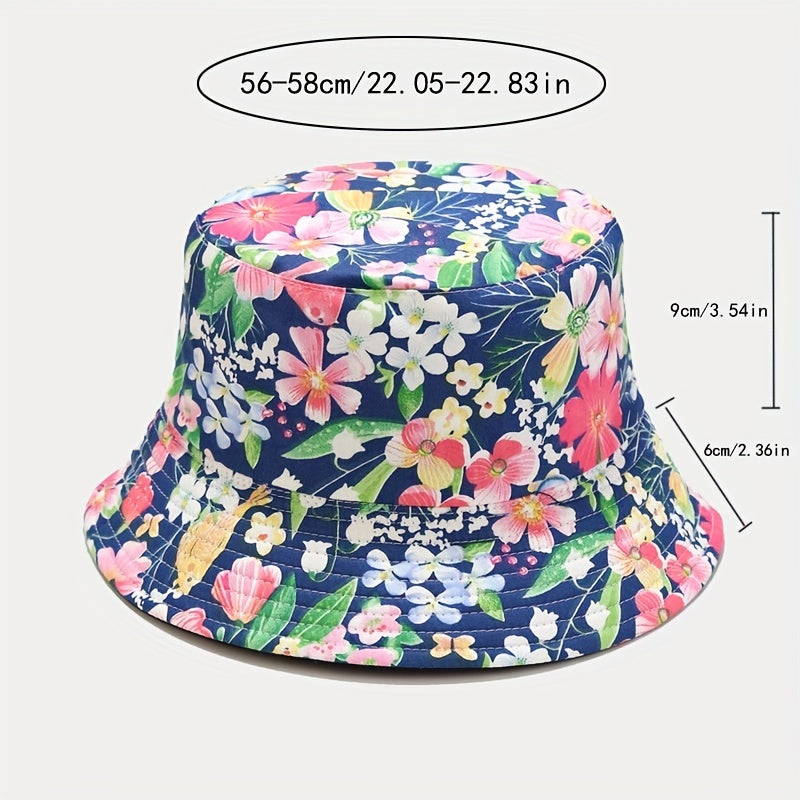 Flower Print Reversible Bucket Hats Casual Sunscreen Basin Hats
