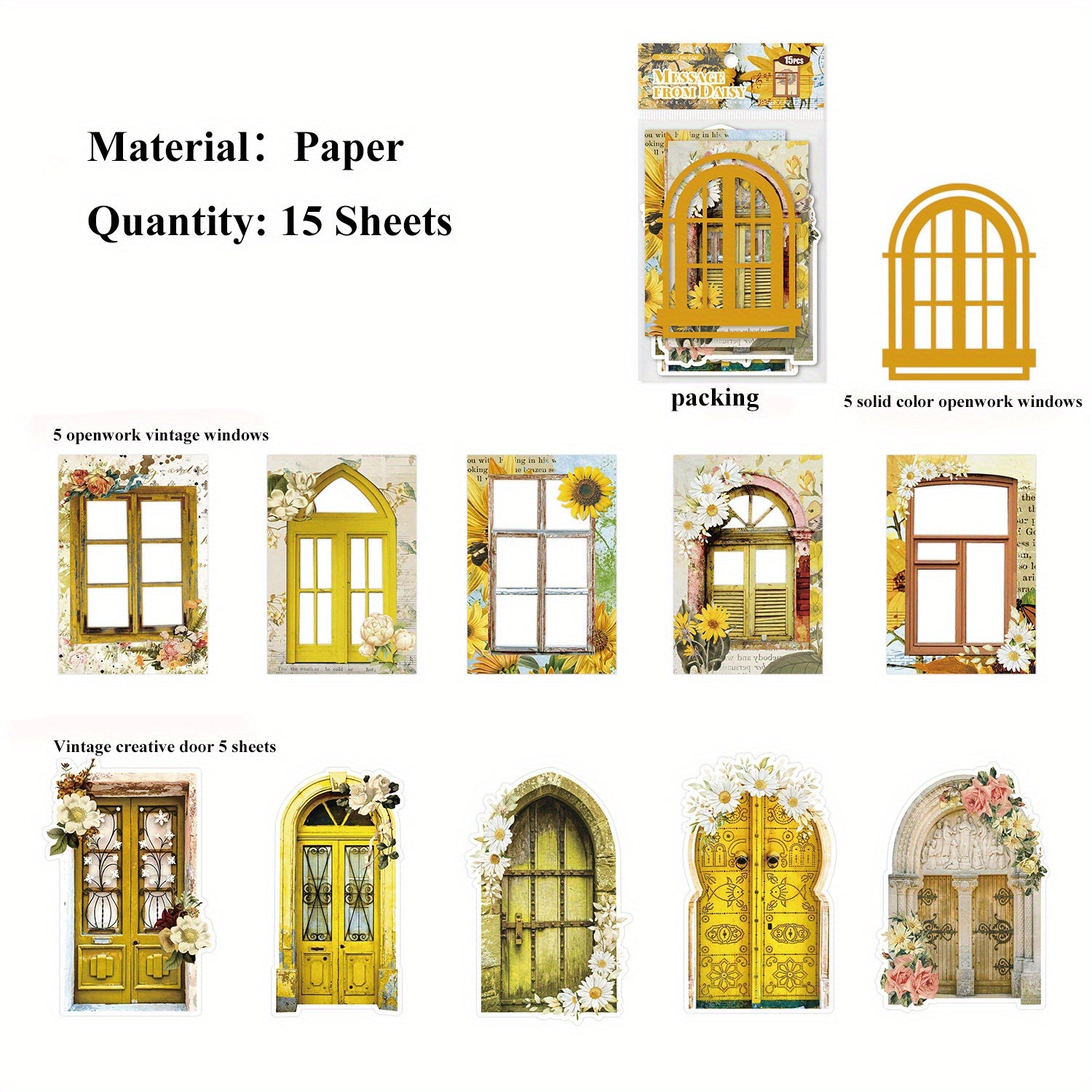 15 Sheets Retro Openwork Decoration Material Paper For Scrapbooking DIY
