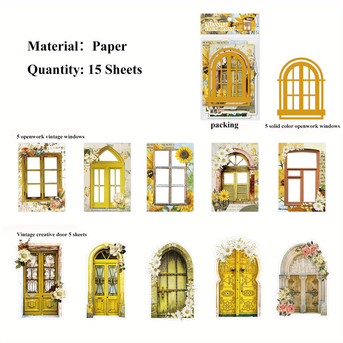 15 Sheets Retro Openwork Decoration Material Paper For Scrapbooking DIY