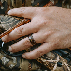 Wood Inlay Whiskey Barrel Ring Men's Wedding Band Women's En
