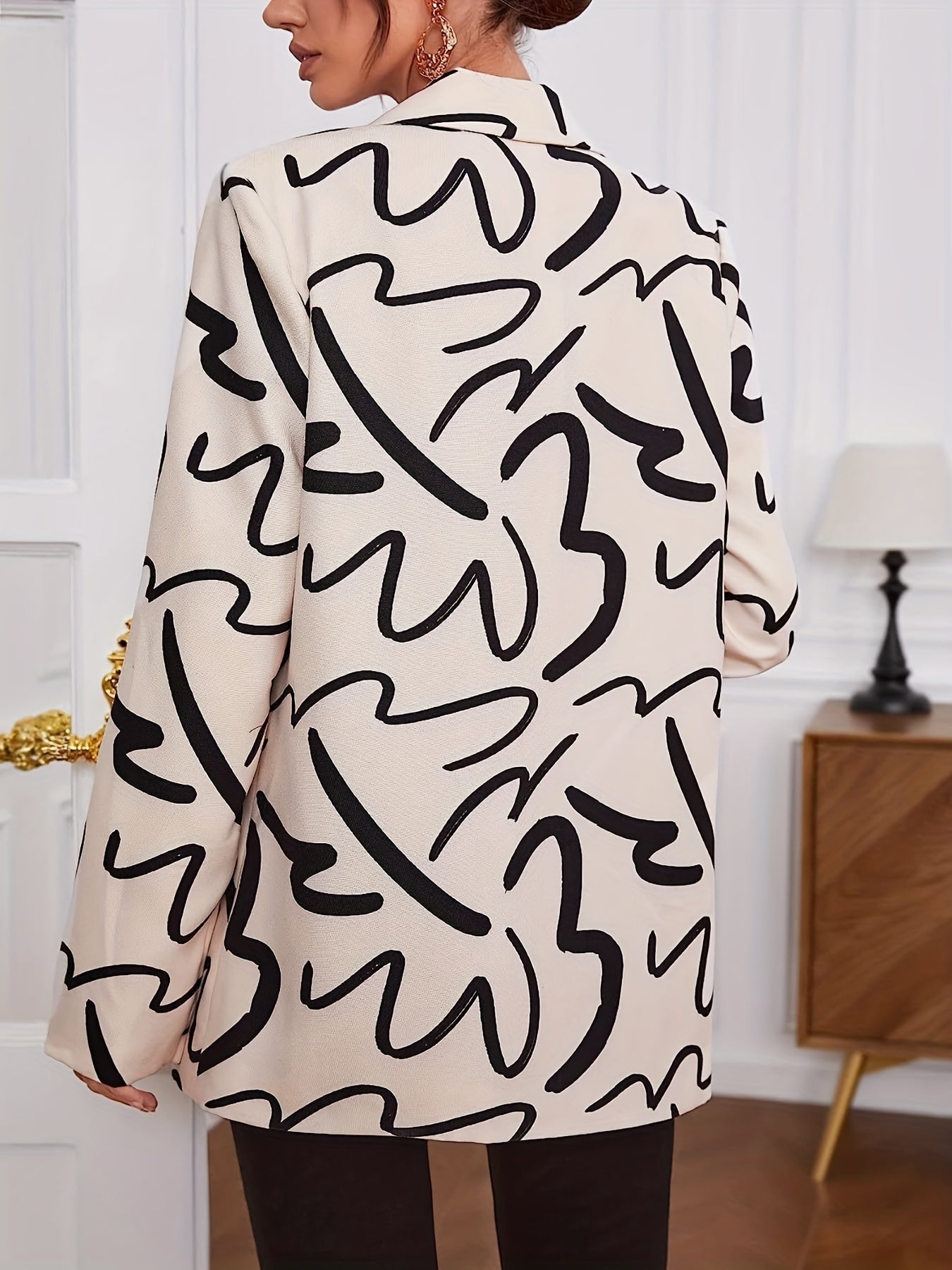 Women's Plus Long Sleeve Graffiti Print Blazer