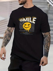 Cartoon Smile Face Number 17 Print Men's Graphic Crew Neck T shirt