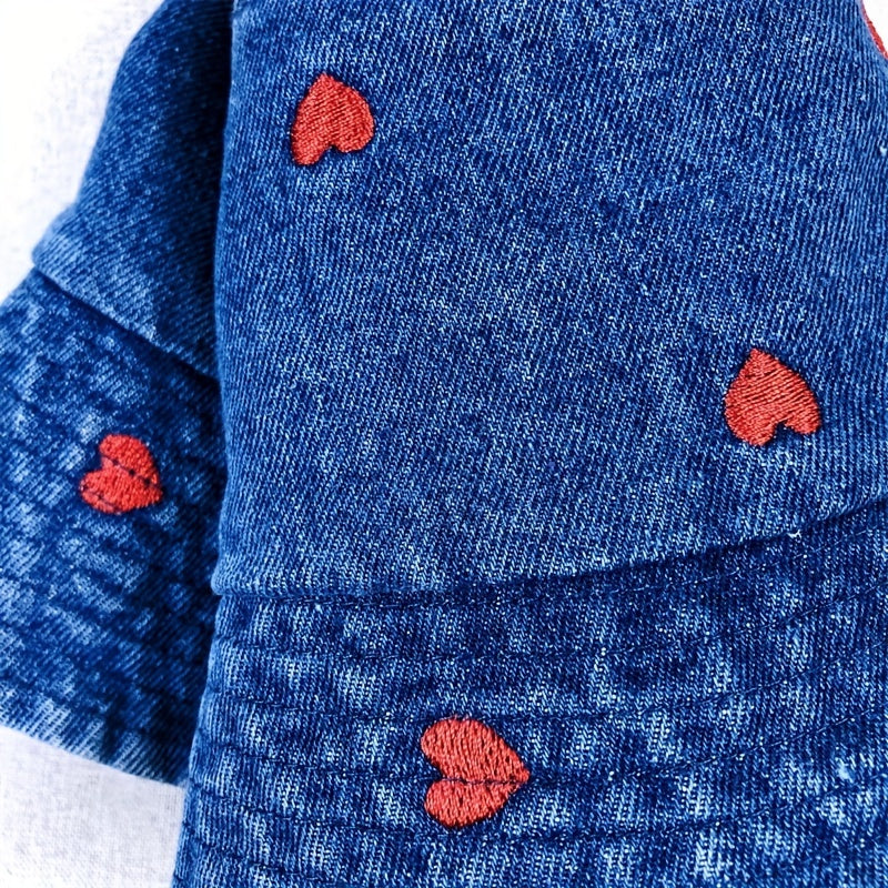 Heart Embroidery Bucket Hat Women Sunshade Fisherman Cap