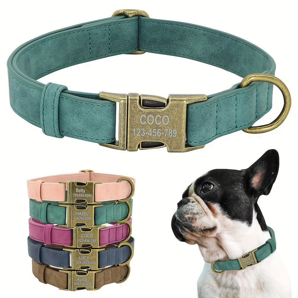 Personalized Leather Dog Collar Engraved ID Tag Customized Necklace