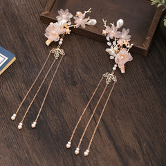 Chinese Style Hanfu Hairclip Faux Pearl Flower Tassel Hairpin
