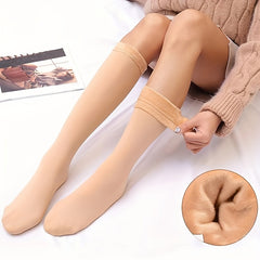 Plush Lined Socks Women's Comfy & Warm Solid Stockings