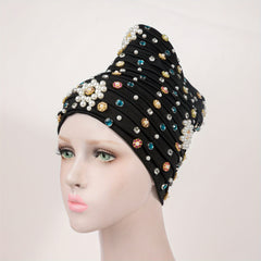 Turban Cap Faux Pearl Rhinestone Headscarf Hijab