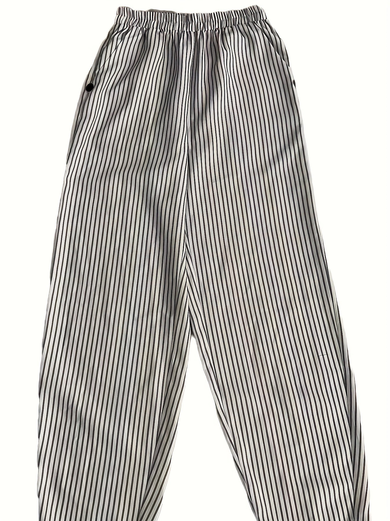  Women's Stripe Print Elastic High Rise Trousers