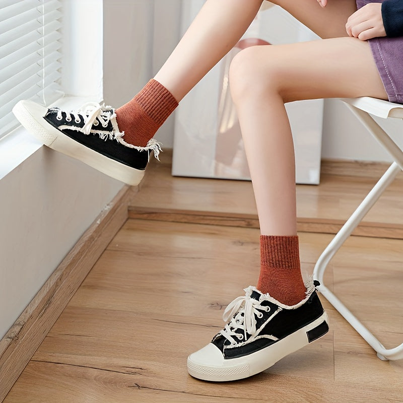 10 Pairs Women's Breathable Mid Tube Socks Solid Color Stockings