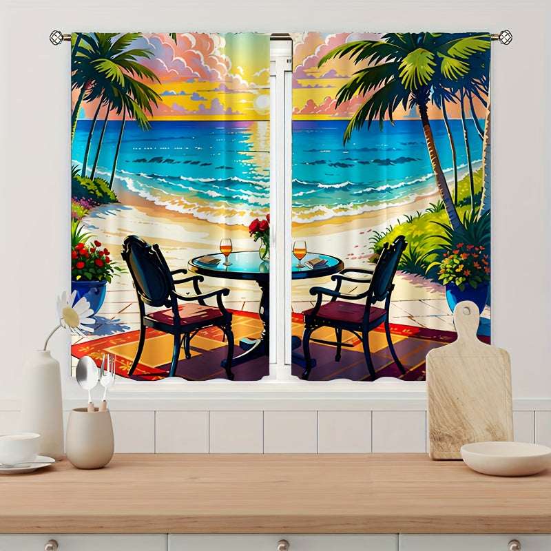 Cartoon Beach Seaside Table And Chair Pattern Curtain Tapestry