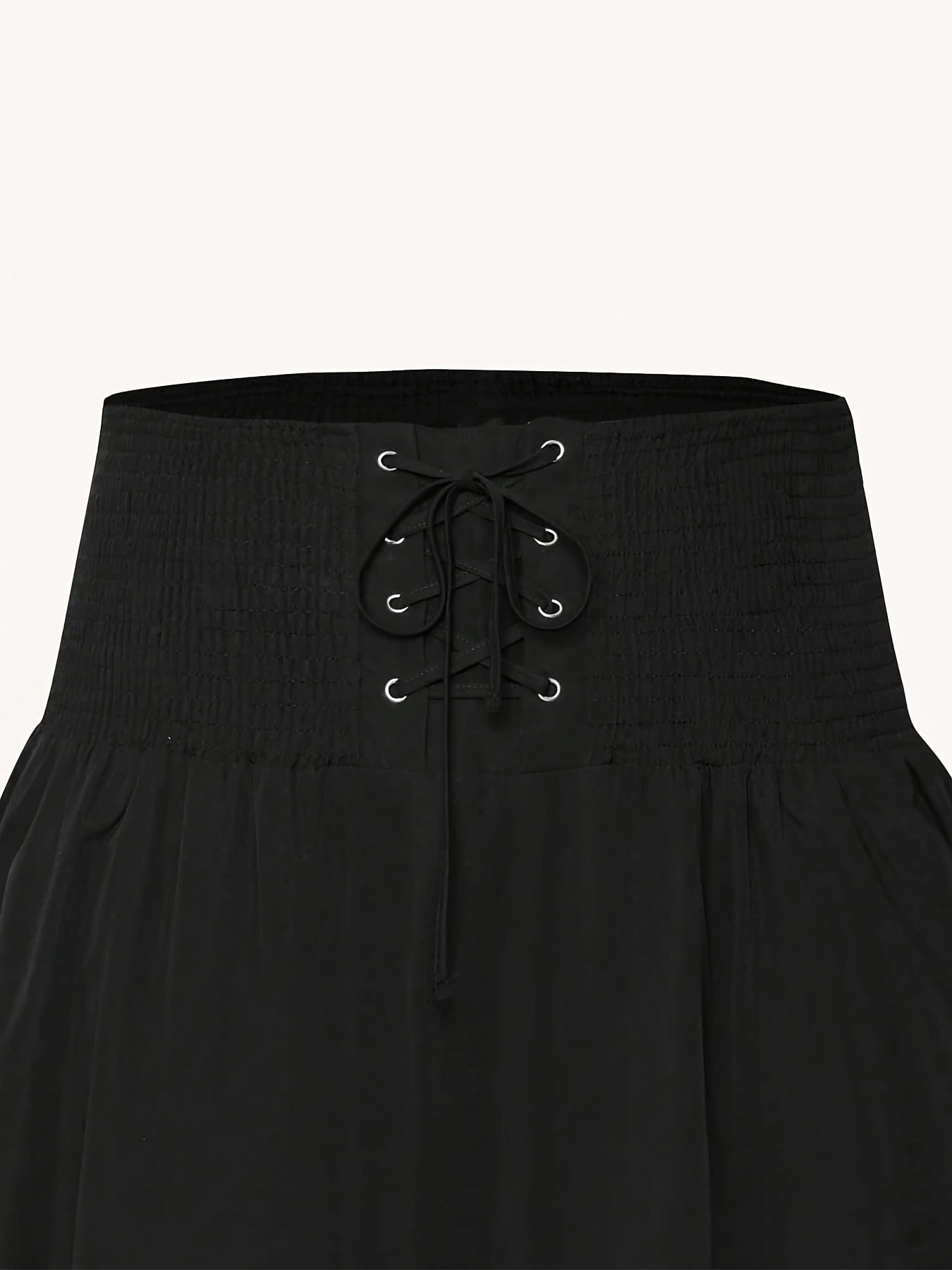  Gothic Skirt Solid Shirred Lace Up High Rise A line Maxi