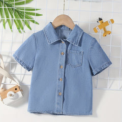 Boys Denim Lapel Shirt Short Sleeve Casual Top