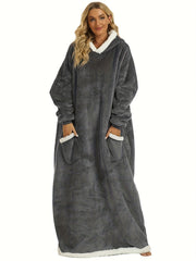  Hooded Flannel Loungewear Robe with Pockets