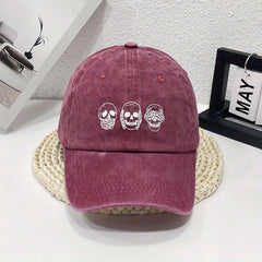 Unisex Breathable Adjustable Baseball Cap with Three Skull Pattern