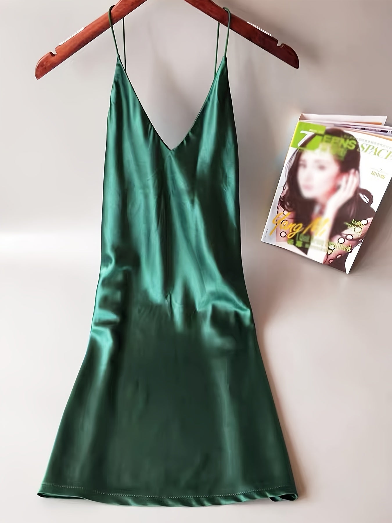 Satin Slip Nightdress V Neck Spaghetti Strap Sleep Dress Women's Sleepwear