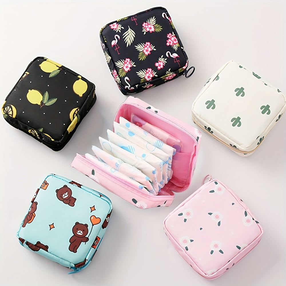 Cartoon Sanitary Napkin Bag Waterproof Nylon Cosmetic Organizer