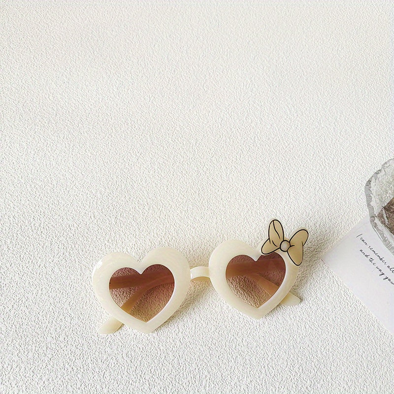 Girls Heart Frame Bowknot Decor Sunglasses UV Protection