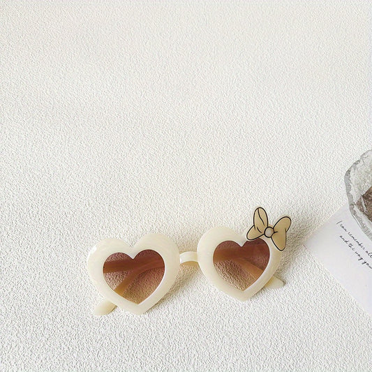 Girls Heart Frame Bowknot Decor Sunglasses UV Protection