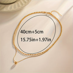 Stainless Steel 2 Layer Tassel Charm Necklace For Women
