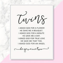 Twin Baby Girl/Boy Nursery Wall Decor 20x25 Unframed