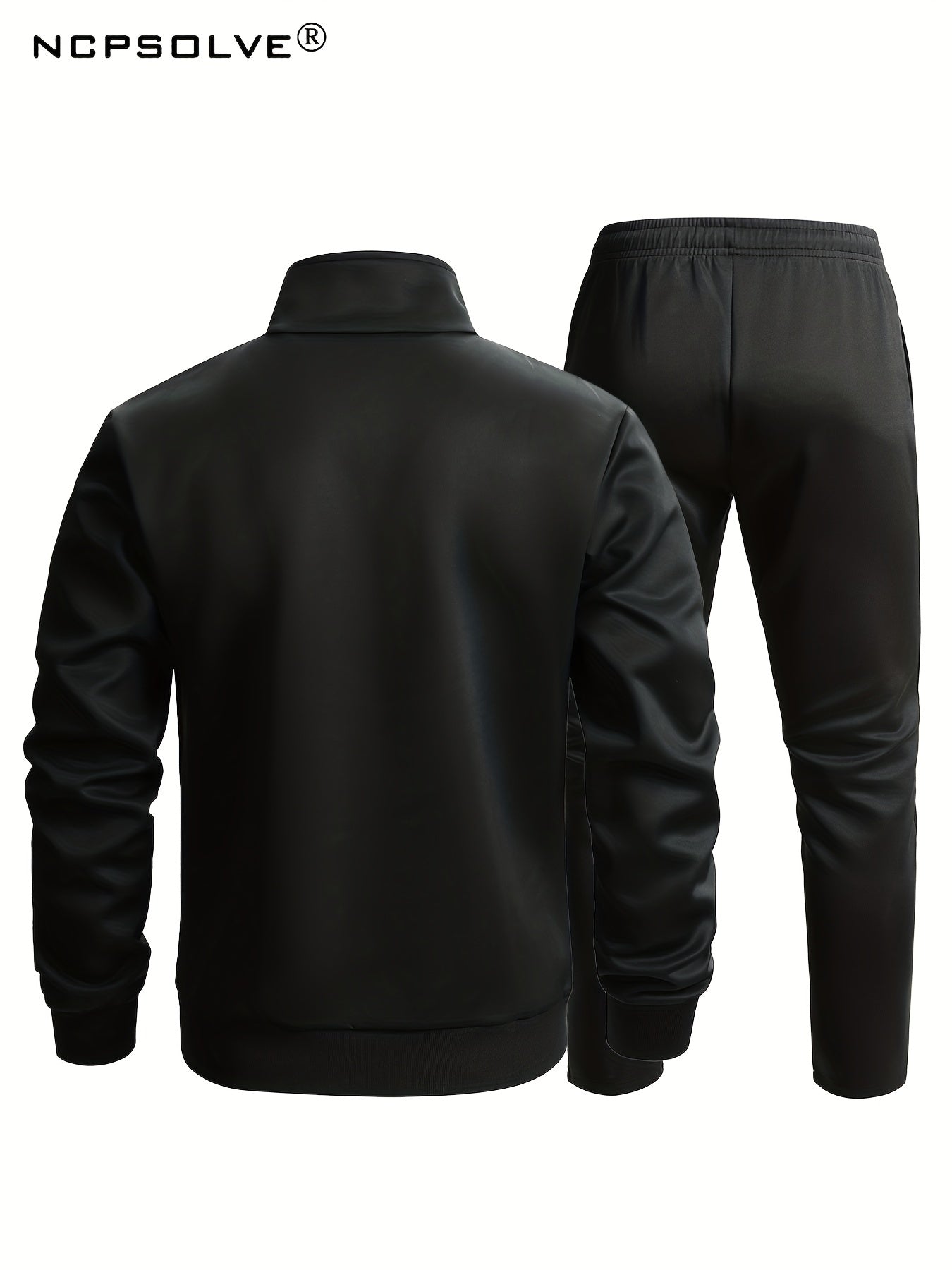Men's Sports Suit with Stand Collar Zip Up Jacket & Stretch Waist Pants